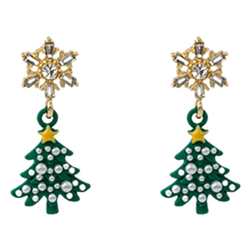 Aguja de plata otoño e invierno suave Navidad muñeco de nieve pendientes de Navidad copo de nieve asimétrica árbol de Navidad pendientes de diseño gotas para los oídos