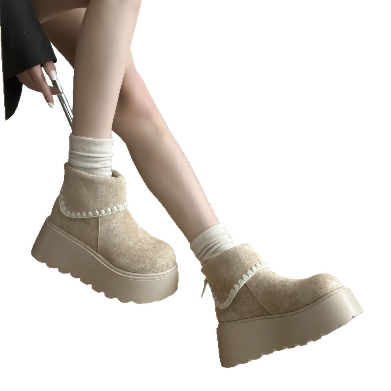 Botas de nieve de suela gruesa mujeres otoño y invierno 2025 nuevas botas blancas delgadas botas burkin medias y botas cortas