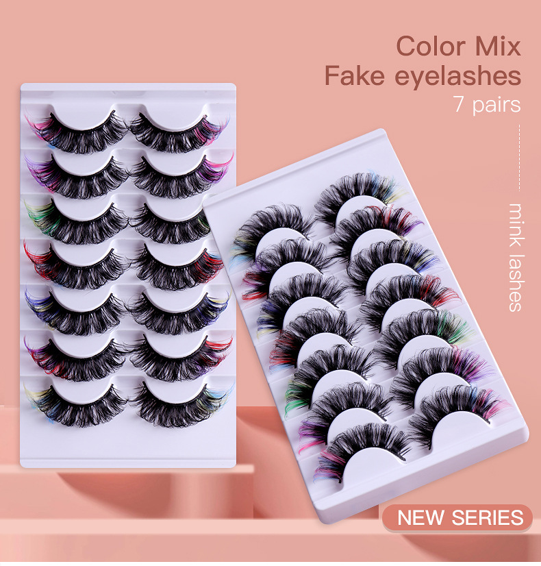 50g Weight False Eyelashes Makeup Tools Types 7 Pairs Quantity Imitation Mink Material Multicolor Pattern Fashion Style Popular High Imitation Mink Hair Color Thick Curl False Eyelashes 无
