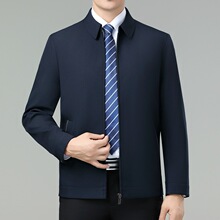 春秋季新款桑蚕丝夹克男士商务休闲中年翻领薄外套爸爸装免烫上衣