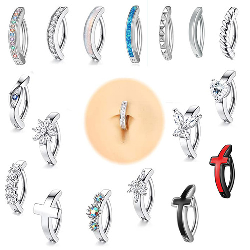 Amazon Wish Cross-border Bestselling Cross-shaped Navel Ring with Half-moon Shaped Zirconium Nose Pin Open-Close Pendant Piercing Jewelry