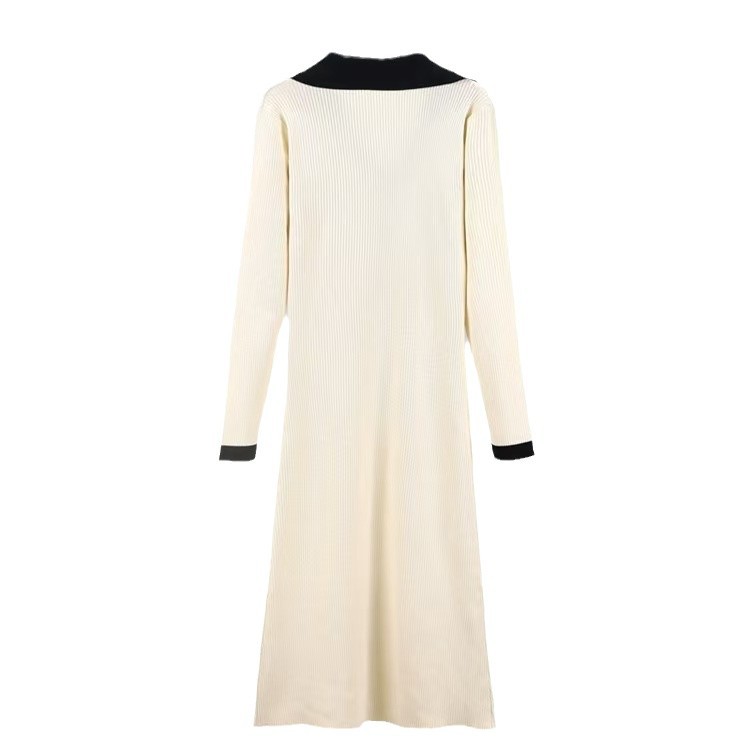 2025 봄과 가을 한국 세련된 프랑스 기질 V-NECK 단일 가슴 슬림 슬리밍 베이스 니트 원피스 8192
