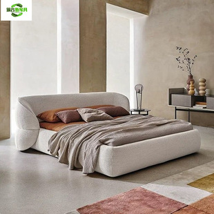 Wabi-Sabi Style Fabric Bed, High-End Master Bedroom Double Bed, Modern Light Luxury Floor Bed, Italian Minimalist Large Apartment Soft Bed