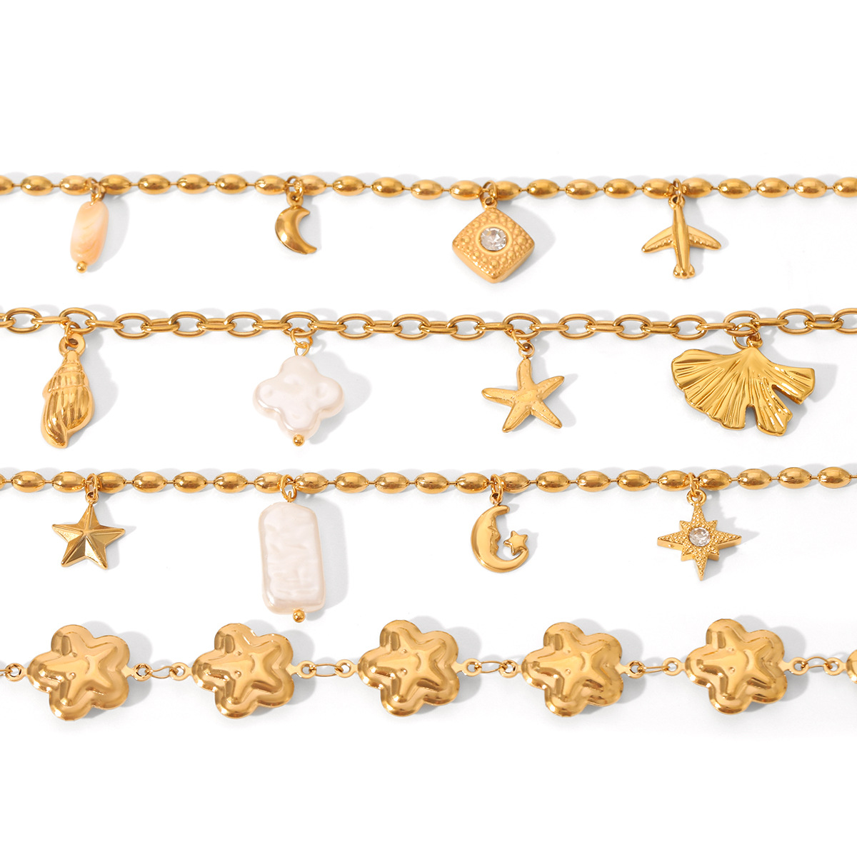 Accesorios de joyería de bricolaje europeos y americanos transfronterizos, pulseras de acero inoxidable, lujo ligero, flores de alta calidad, estrellas, luna, joyas de acero de titanio