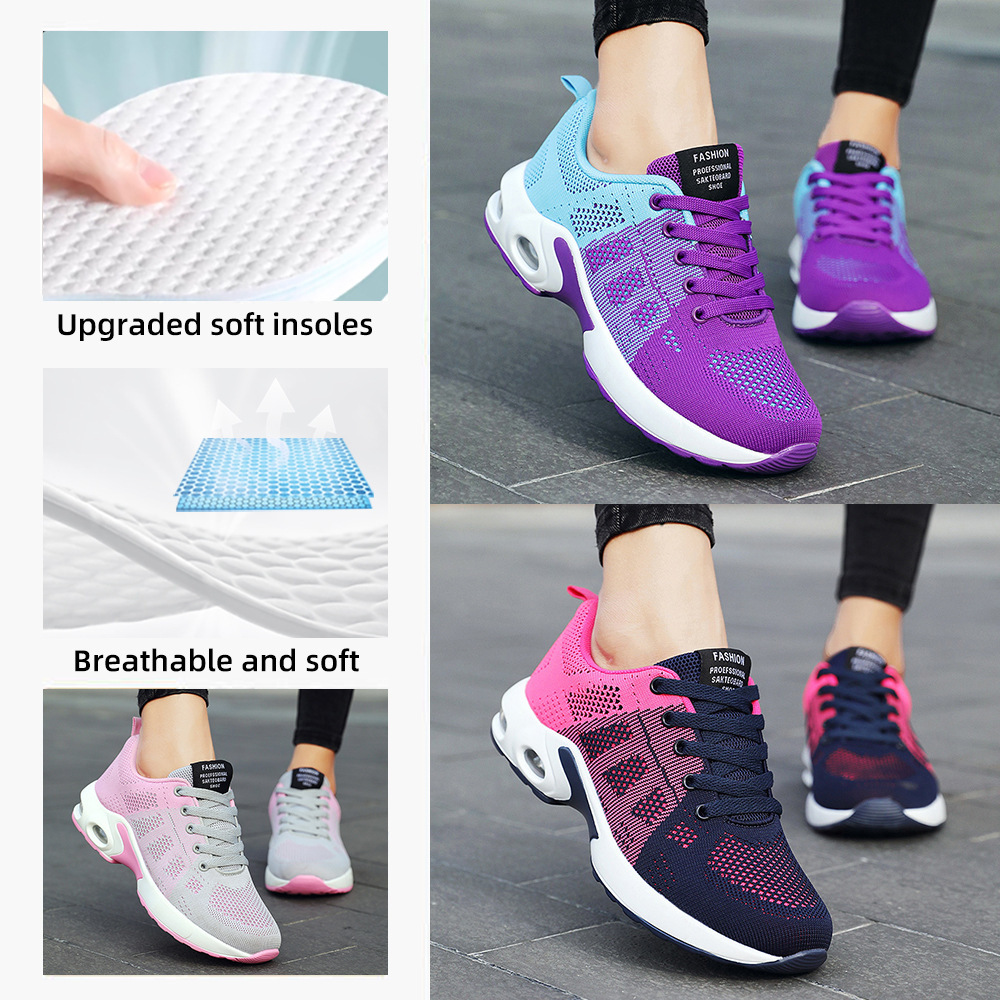 Zapatos de mujer versátiles de primavera, zapatos de talla grande, zapatos informales, transpirables, ligeros, con cordones, con amortiguación de aire, zapatos deportivos transfronterizos para mujer