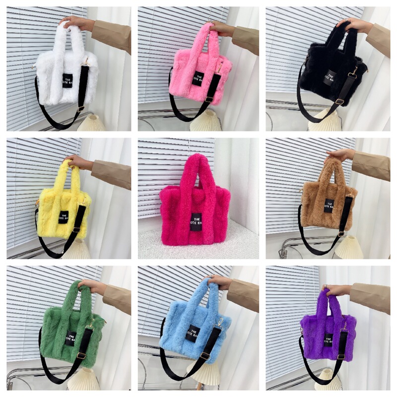 2022 Foreign Trade Autumn and Winter New Faux Wool Plush Tote Bag Large Capacity Shopping Commuter Bag European and American Crossbody Bag Women