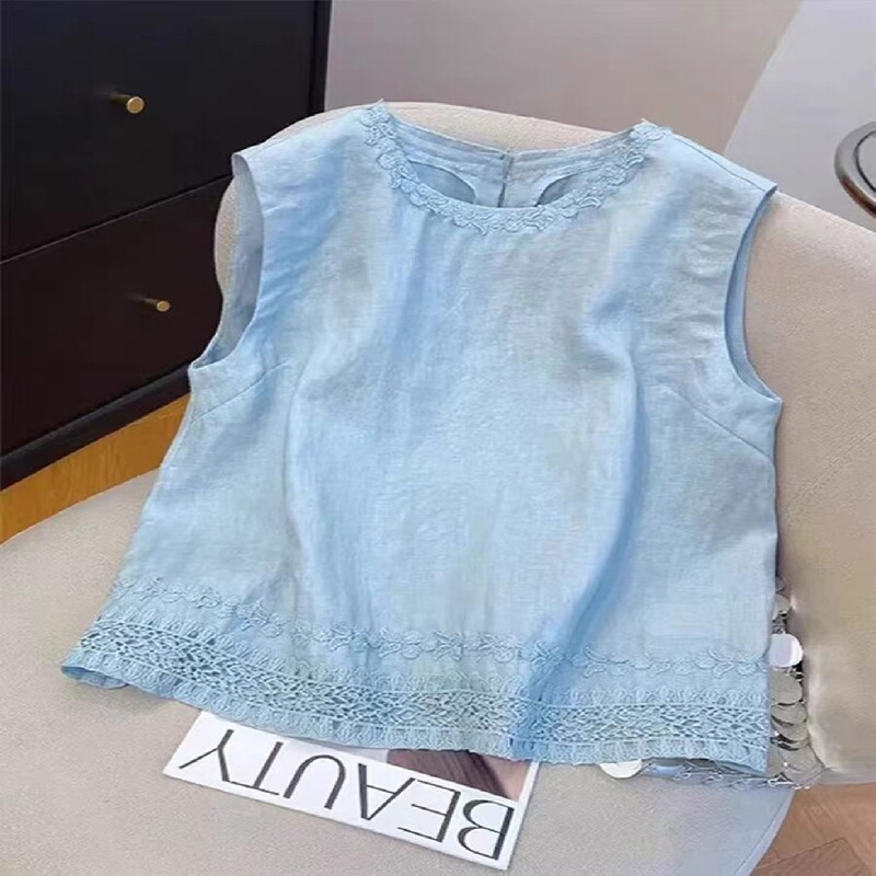Super Stylish Blue Round-Neck Sleeveless Shirt for Women, 2026 Summer New Style, Gentle and Sweet, Loose and Fashionable Top Super Stylish Blue Round-Neck Sleeveless Shirt for Women, 2026 Summer New Style, Gentle and Sweet, Loose and Fashionable Top