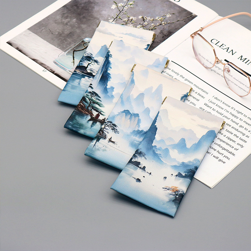 New Chinese Style One Leaf Boat Decorative Painting Ancient Style Green Mountain Green Water Hand-painted Oil Painting Water to Make Money Landscape Glasses Bag New Chinese Style One Leaf Boat Decorative Painting Ancient Style Green Mountain Green Water Hand-painted Oil Painting Water to Make Money Landscape Glasses Bag