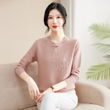 2025春秋新款针织衫时尚圆领长袖毛衣大码宽松妈妈装上衣打底衫冬，女装针织衫/毛衣，妃慕昵服饰