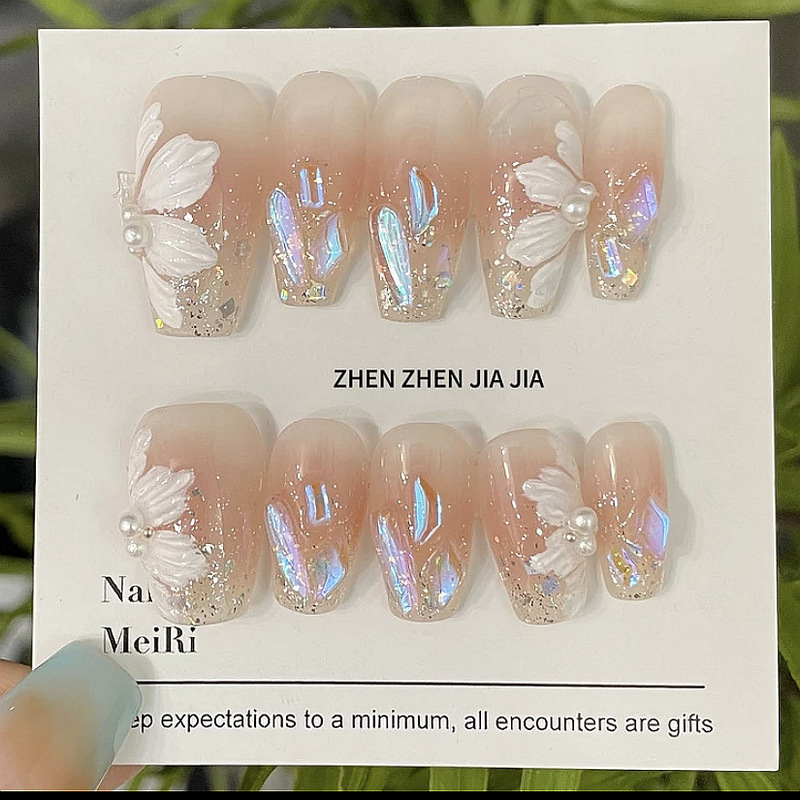 Fireworks Ice Elf Stone Whitening Handmade Wearable Nails Brides Pregnant Women Handmade Advanced Wearable Manicure Nails