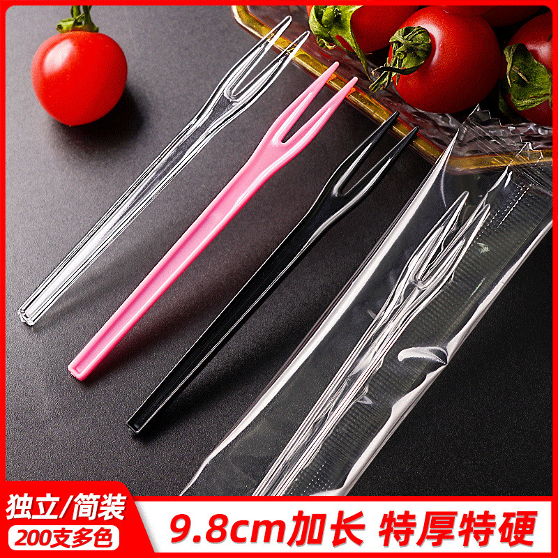 Two-Pronged Fruit Forks, Plastic Transparent Disposable Forks, Bulk Individually Packaged Fruit Picks, Wholesale Fruit Platter