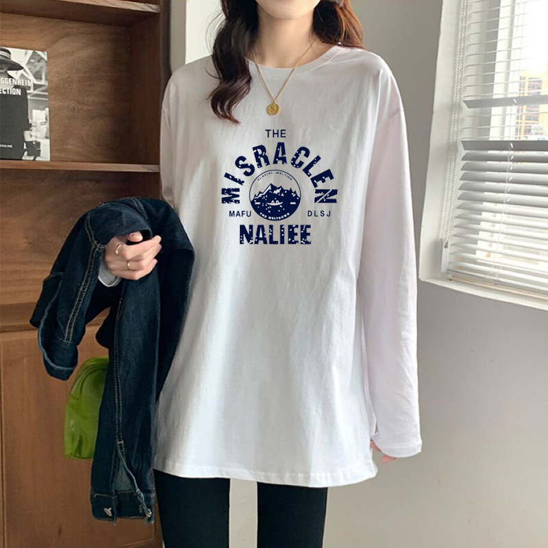 Cotton Base Shirt Women's Western Style 2024 Early Spring Long Sleeve Sweater with T-shirt Women's Mid-length Loose Top Cotton Base Shirt Women's Western Style 2024 Early Spring Long Sleeve Sweater with T-shirt Women's Mid-length Loose Top