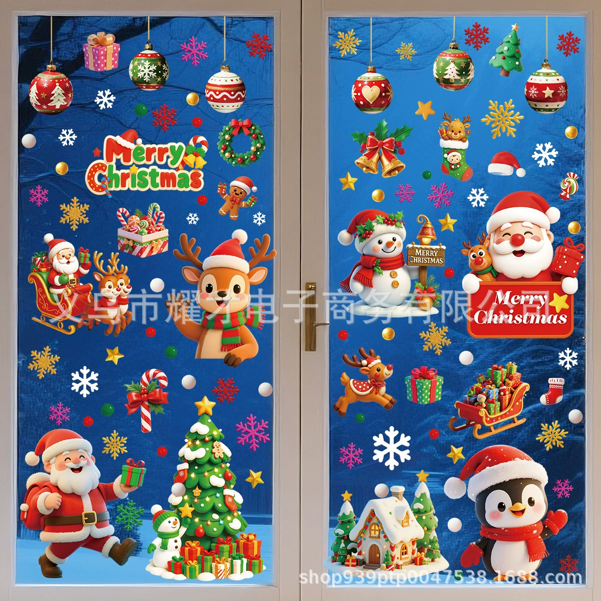 Новые 3D рождественские электростатические наклейки Amazon, наклейки на оконное стекло торгового центра, наклейки на двери, милое украшение для вечеринки