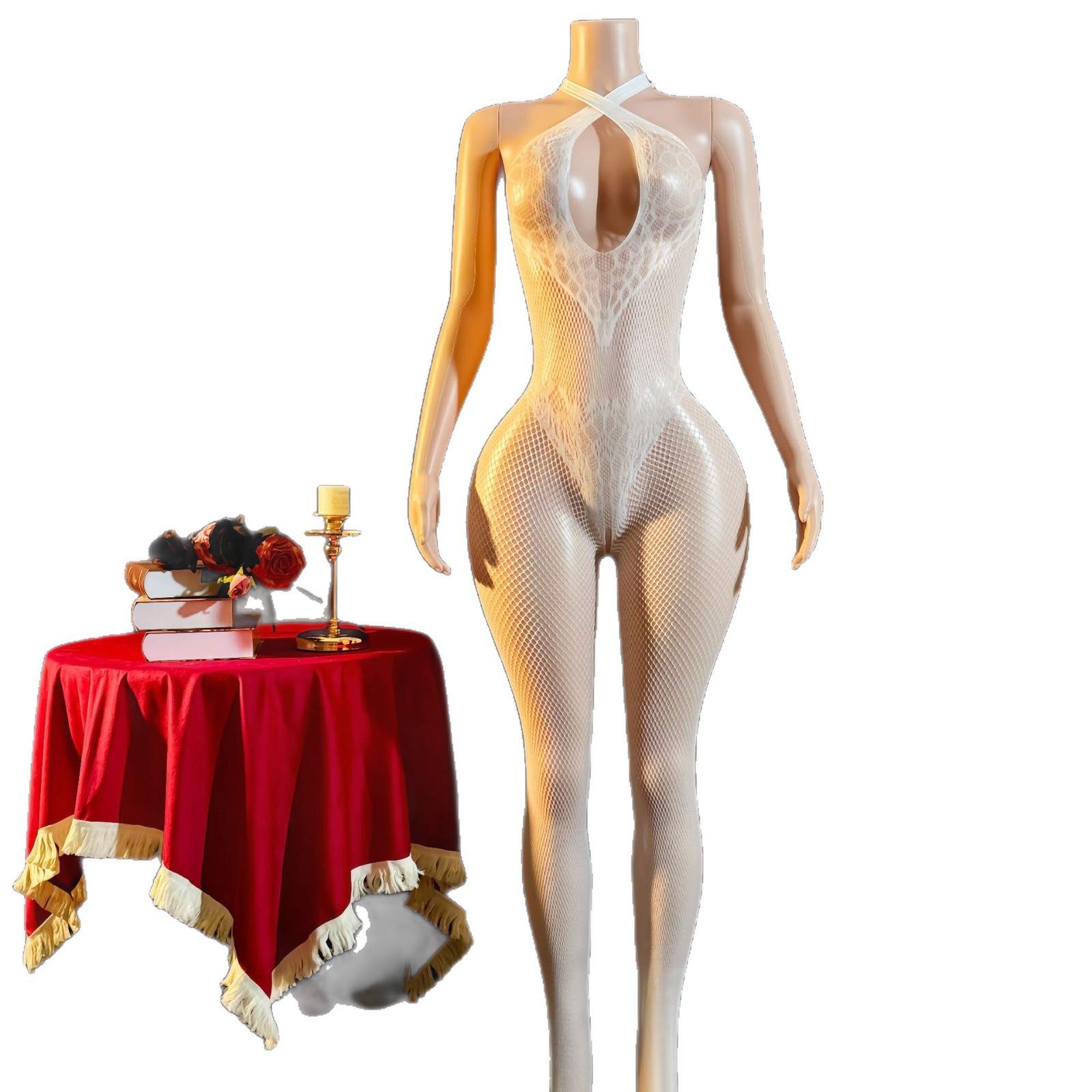Body de Red con Halter ZJL de Nailon para Citas de Pareja