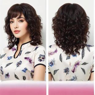 Fashionable Wool Curly Mom's Hair Replacement Wig for Women with Short Curly Hair and Air Bangs Source Factory Products Ready for Wholesale