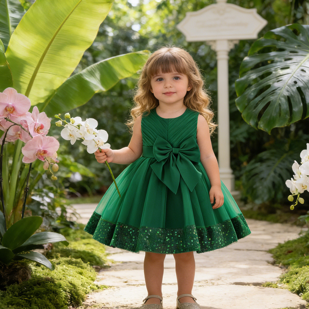 Amazon nuevo vestido de niñas bebés mallas esquinillas encaje vestido de princesa puff vestido de desfile infantil