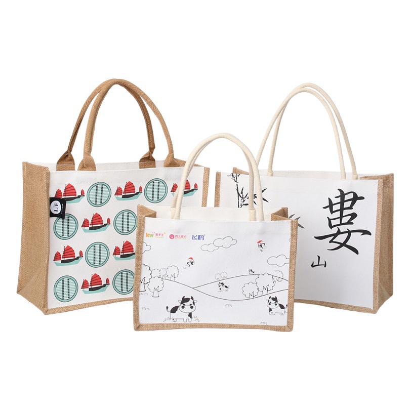 Popular bolsa de lino de lona bolsa de lino de imitación de lona Bolsa De yute bolsa de lino de algodón y lino bolso de lona de película tridimensional bolsa