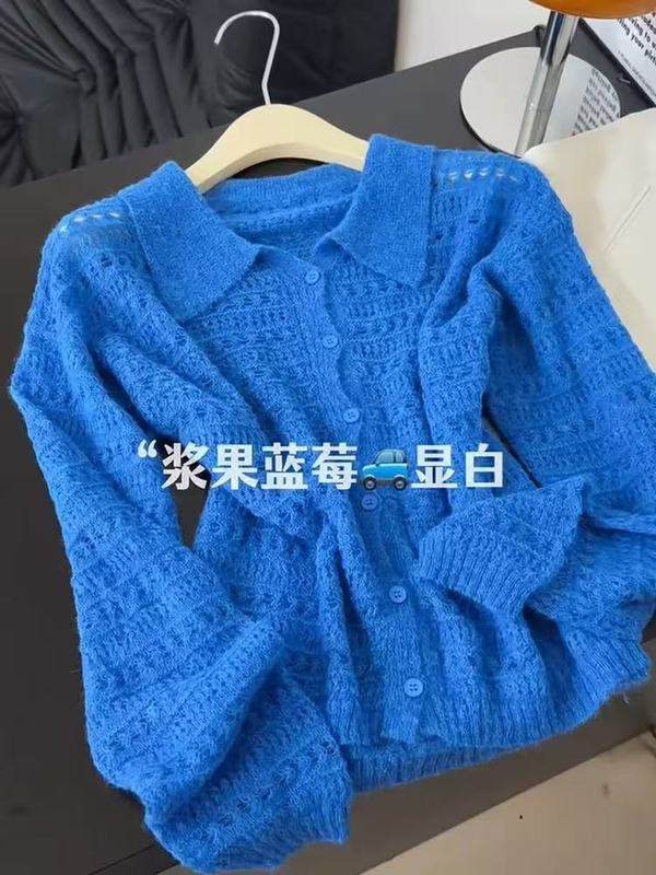 韩系圆领镂空花边针织开衫女早秋季2025新款时尚百搭减龄毛衣外套|undefined