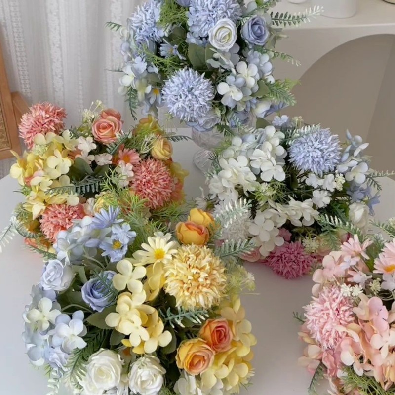假花仿真花束小清新拉丝玫瑰绣球绢花塑料花干花捧花婚庆装饰摆设|undefined