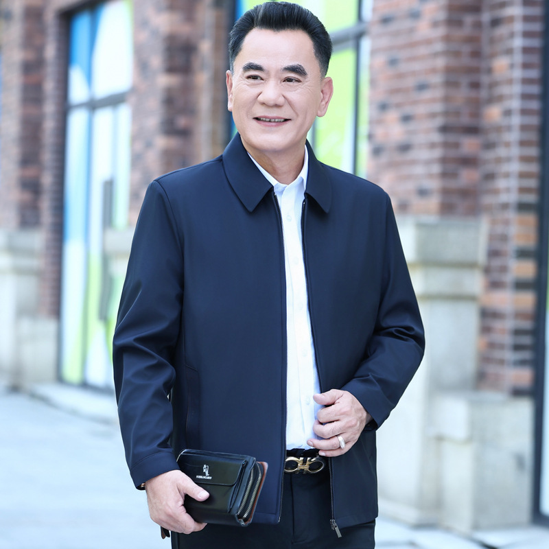 Factory direct shipment of spring and autumn executive jackets for middle-aged and elderly men, collared business casual outerwear, men's tops Factory direct shipment of spring and autumn executive jackets for middle-aged and elderly men, collared business casual outerwear, men's tops