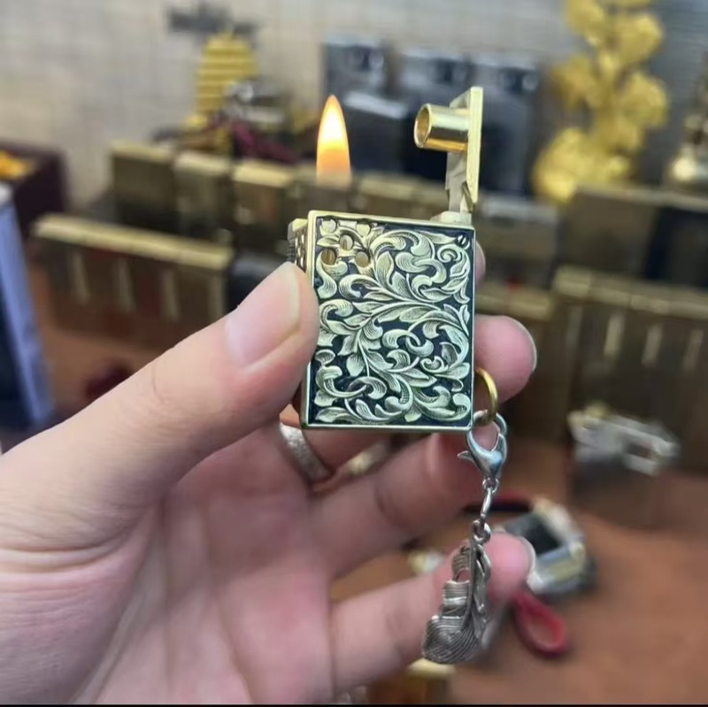 跨境爆款抖音镶嵌唐草煤油纯铜打火机高档抬臂砂轮火机送男友礼物|undefined
