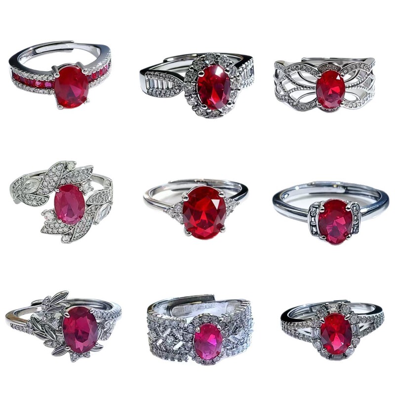 New Style Jewelry Egg-Shaped Cultured Ruby Ring, Niche High-End Colored Gemstone Red Corundum Open Ring New Style Jewelry Egg-Shaped Cultured Ruby Ring, Niche High-End Colored Gemstone Red Corundum Open Ring