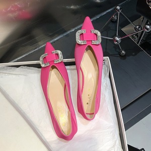 2873-K69 Korean version sweet women's shoes, flat shoes, satin shallow mouthed pointed metal buckle, diamond buckle