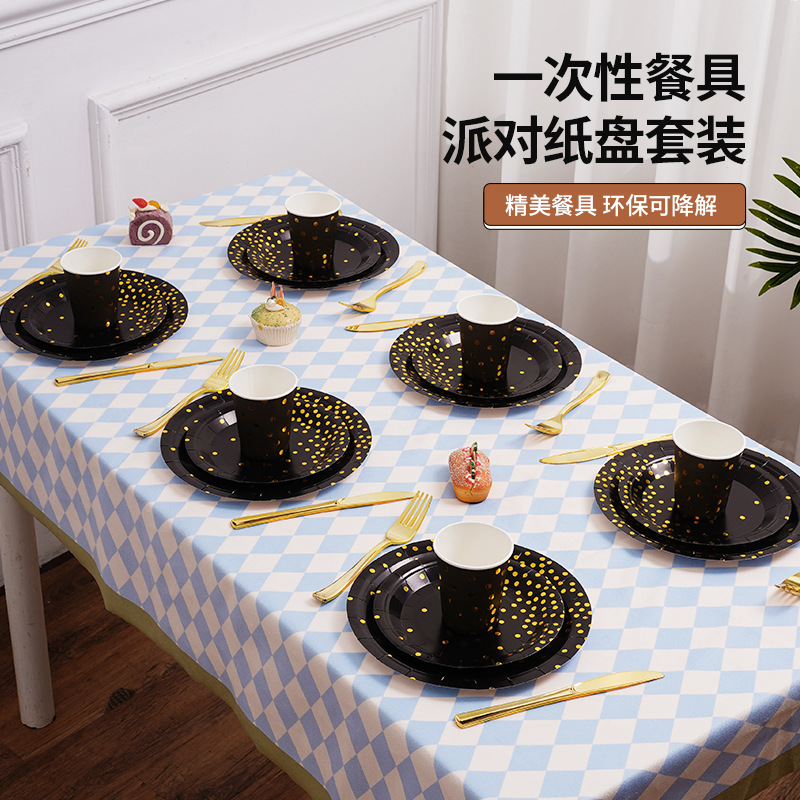 Amazon transfronteriza vajilla desechable traje fiesta suministros taza de papel bandeja cumpleaños plato de papel traje de comercio exterior en stock