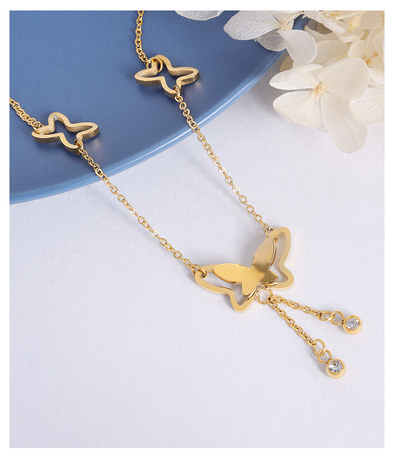 European And American Simple Tassel Butterfly Titanium Steel 18k Real Gold Anklet Wholesale display picture 10