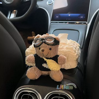 Item Cute Bear Cartoon Internet – Car tissue box/set - brown-bear-black-love-clothes-yellow-bag-armrest-puff-tissue-box