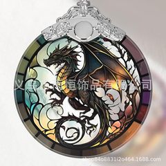 クロスボーダー新しいラウンドステンドグラスフライングドラゴンクリスマスツリー装飾サンキャッチャーハンギングホームデコレーションペンダント