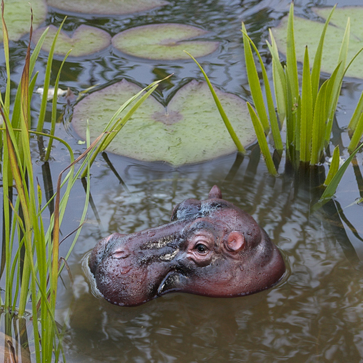 Spring New Product Simulation Hippo Head Floating Water Ornaments Garden Fake Mountain Waterscape Fish Pond Surface Animal Head Decoration 