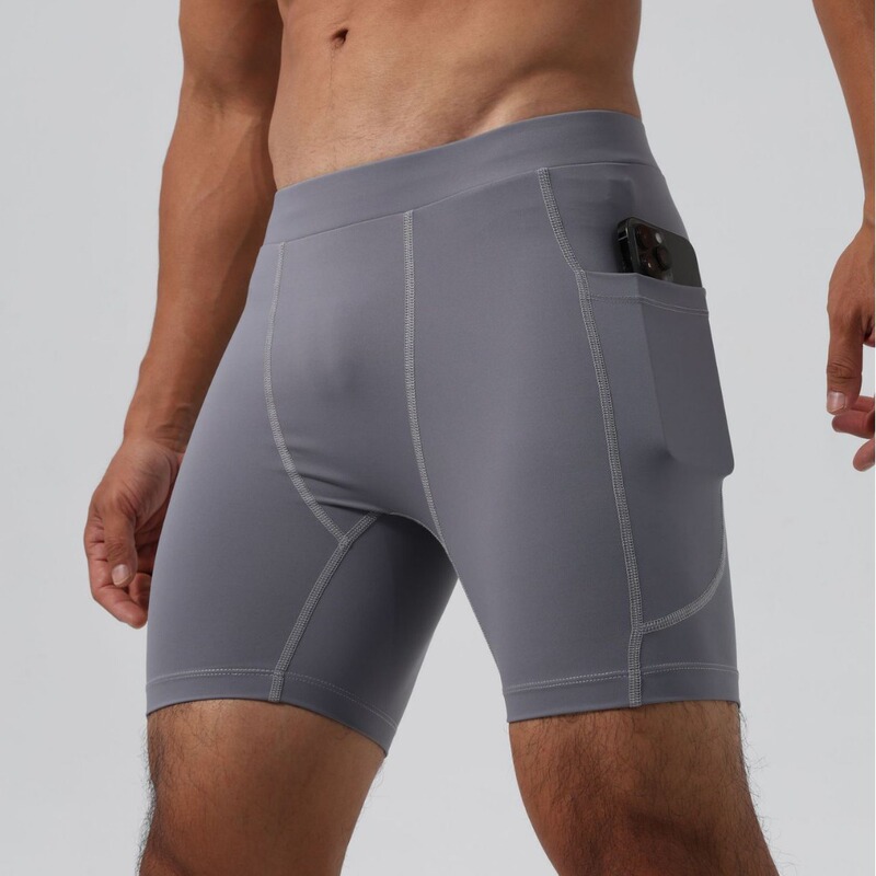 Men's Super Elastic Shark Skin Triple Pants Ice Silk High Weight Tight Pants Pocket Anti-penetration Sports Fitness Leisure Yoga