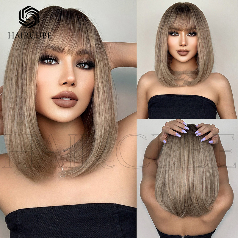 HAIRCUBE European and American style women's bangs dyed black brown shoulder wig female wigs HAIRCUBE European and American style women's bangs dyed black brown shoulder wig female wigs
