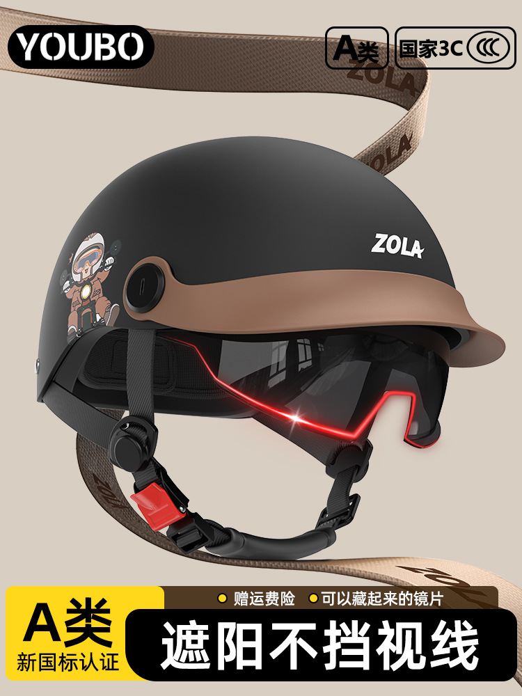 Motuoche Electric motorcycle helmet for men and women summer retro half helmet (Car helmet) - new-standard-3c-brim-sun-protection-inner-lensconcealable-breathable