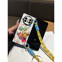 彩色花朵支架适用华为MateX5手机壳折叠屏卡通皮质mate x3新款小清新简约x2斜挎挂绳边框全包少女保护套防摔