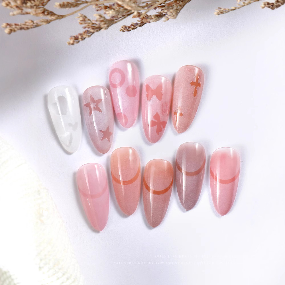 Manicura francés Luna arco hueco pegatinas nueva sonrisa línea mariposa amor uñas fototerapia aerosol pintura floración gradiente herramienta