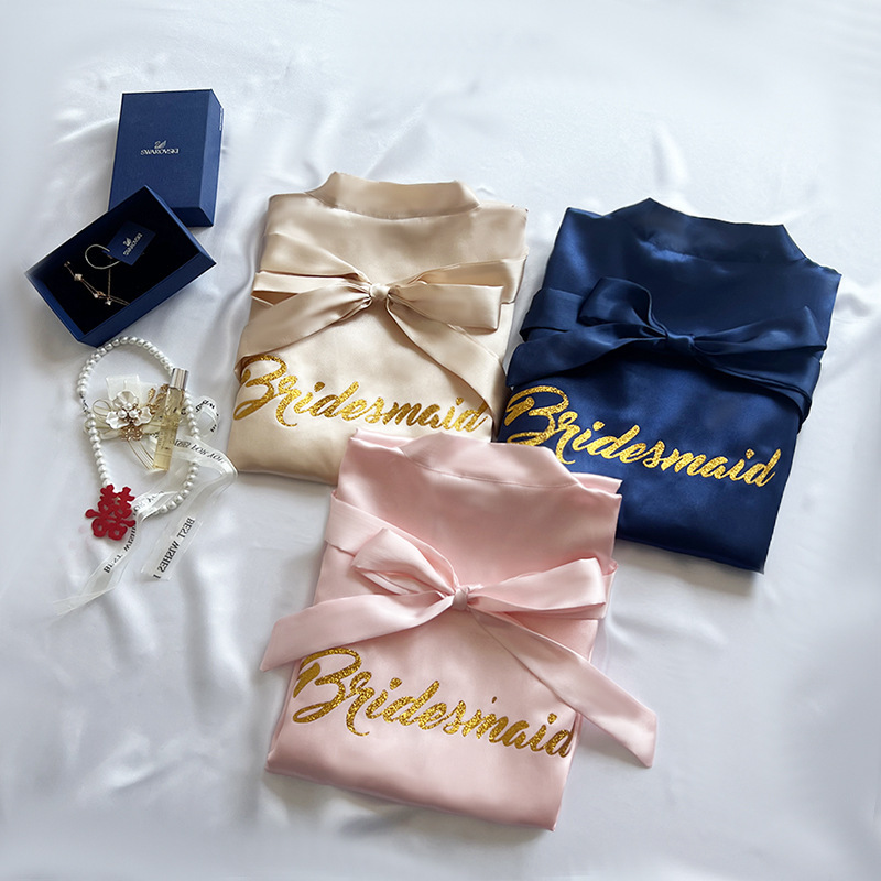 Cross-Border Wedding Dressing Gown Bride Bridesmaid Group Bridesmaid Ice Silk Bronzing Pajamas Satin Nightgown Women's Long Style