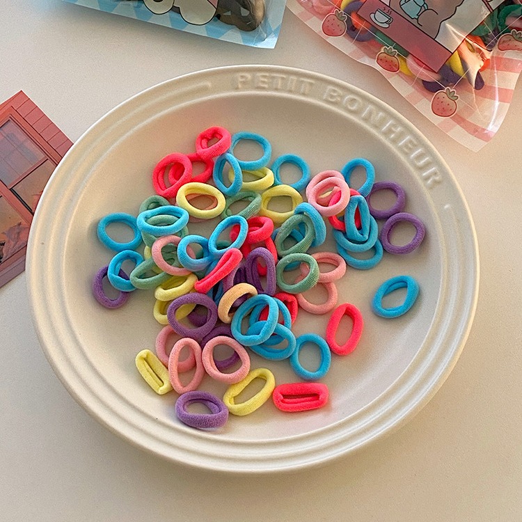 100 paquetes _ colorido pequeño bebé anillo de cabello para niños cuerda de cabello alta elástica no lesionada banda de cabello para mujeres con joyas de cabello para niñas