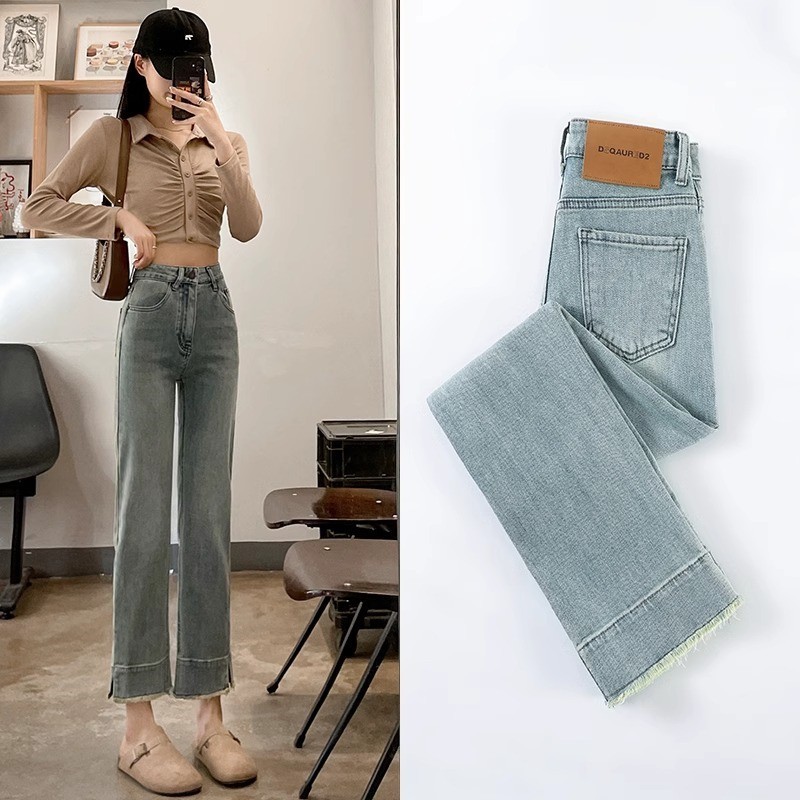 大きいサイズのレトロなストレートジーンズの女性のファッションは新型の高腰に合わせて痩せています。|undefined