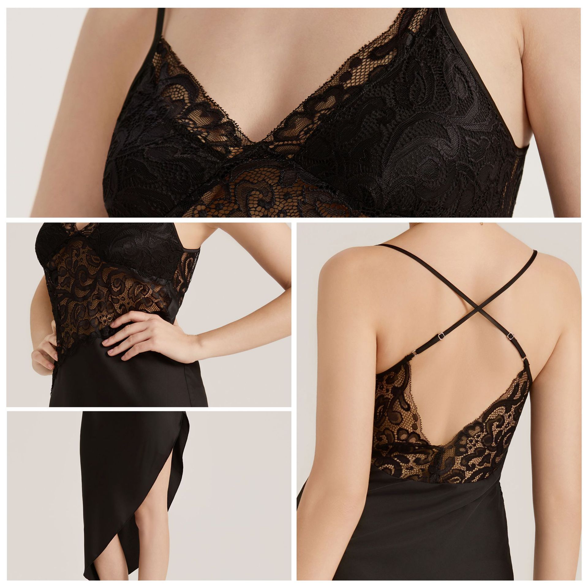 Nuevo patrón transfronterizo de encaje satin empalme sexy esling vestido larga ropa de casa pijama de inclinación mujer verano SQ3908