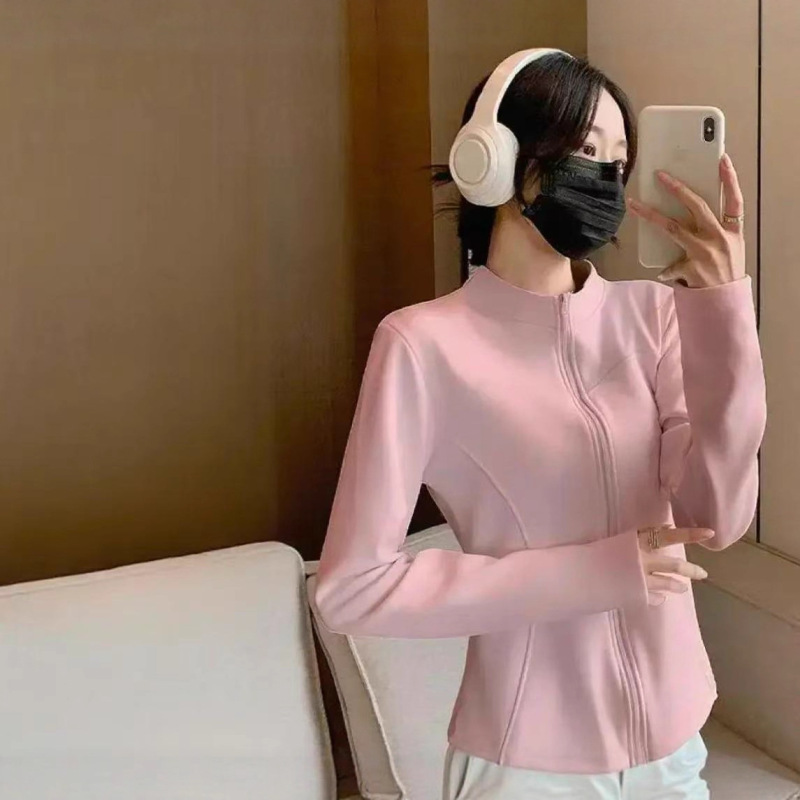 加绒瑜伽外套秋冬女士立领曲线拉链长袖修身显瘦时尚运动外穿上衣|undefined