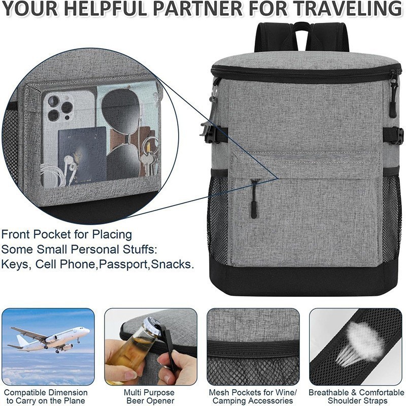 Amazon Hot Sale Outdoor Refrigerated Bag Refrigerated Mochila A prueba de agua aislamiento térmico 30 latas de acampamiento de playa de pesca a pie