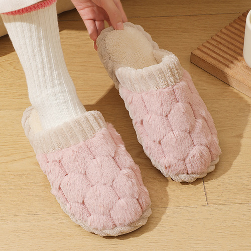 Plush cotton slippers for women's home indoor warm home cotton slippers thick-soled couple's plush slippers plus velvet winter cotton slippers