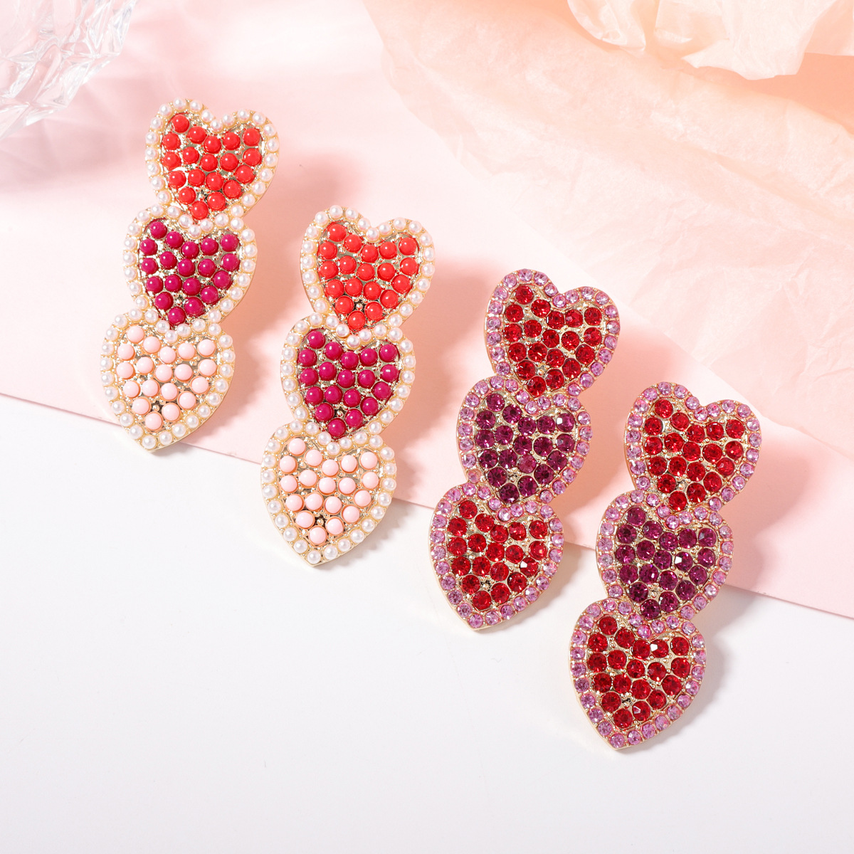 Date, Tea Party Occasion 1 Pair Lady Heart Shape Zinc Alloy Rhinestones Seed Bead Ear Studs