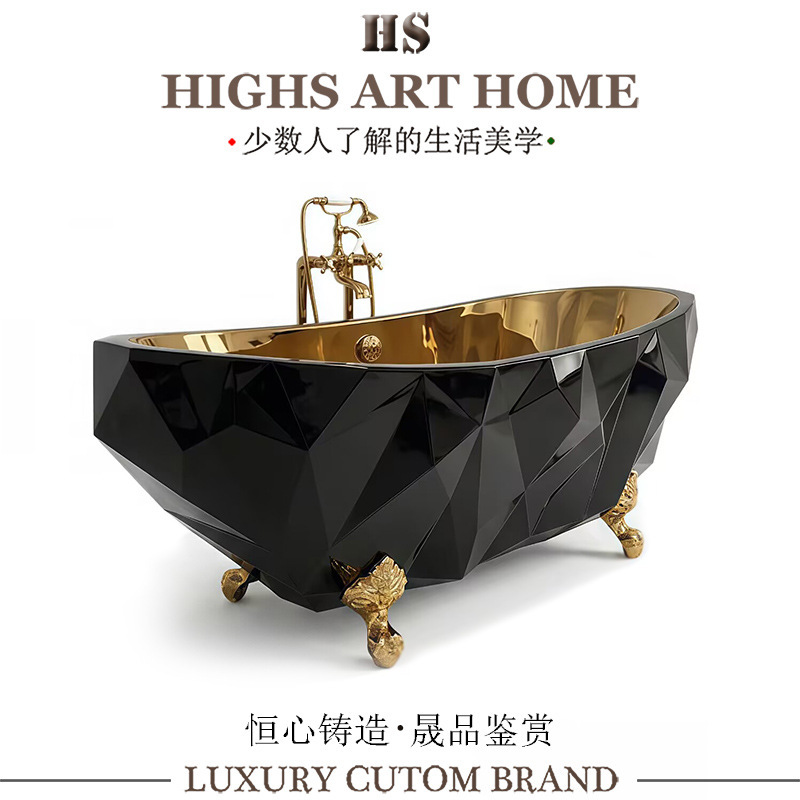 Highs Luxury Artistic Irregular Three-Dimensional Freestanding Bathtub, Light Luxury Creative Soaking Tub for Villas and Hotel Bathrooms
