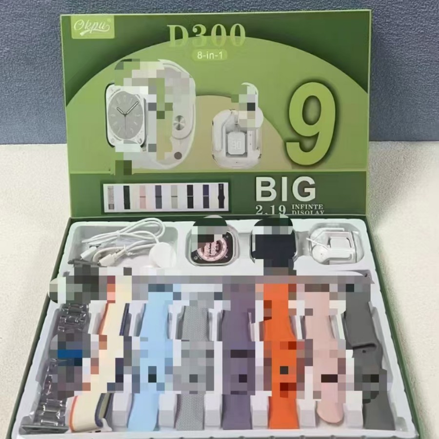 Cross-Border D300 Smart Watch Set Eight-In-One Bluetooth Headset Multi-Function Wireless Charging Huaqiangbei Business Watch