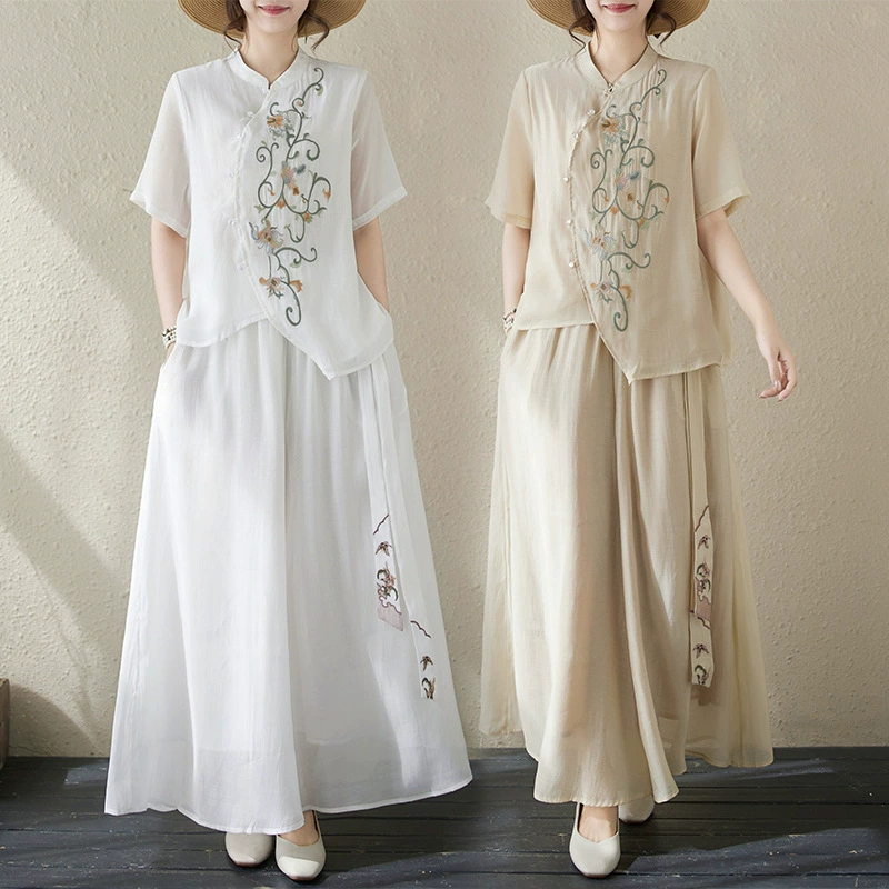 Реальная стрельба # модный национальный ветер Leisel вышивка пуговицы блузки эластики