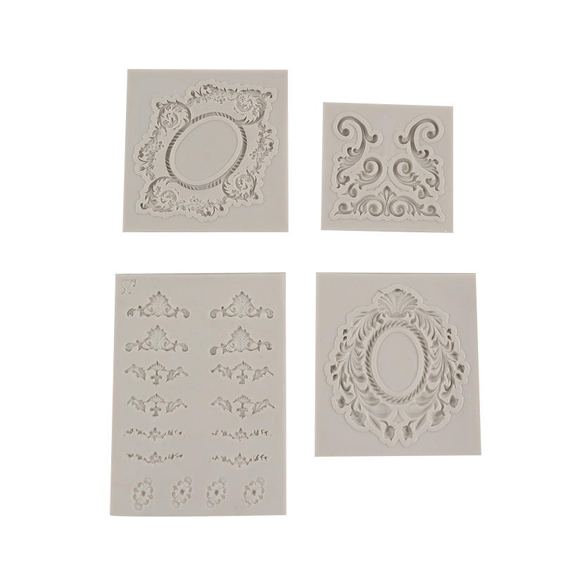 Retro patrón espejo marco de fotos tallado silicona fondant DIY pastel hornear chocolate decoración hecha a mano del molde