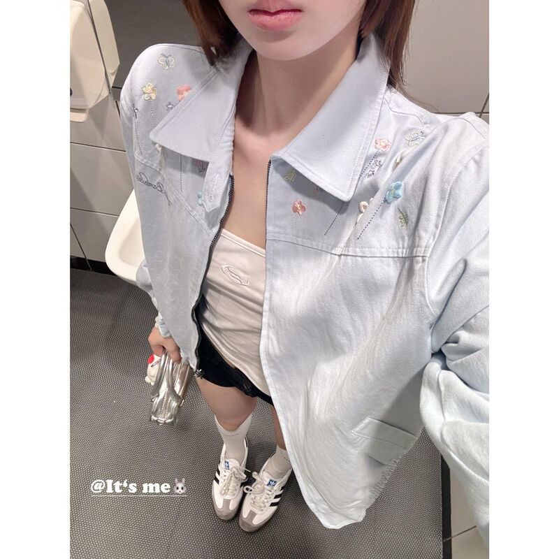Colorful Three-Dimensional Flower Embroidered Lapel Jacket for Women Spring New Casual Short Loose National Trend Design Jacket